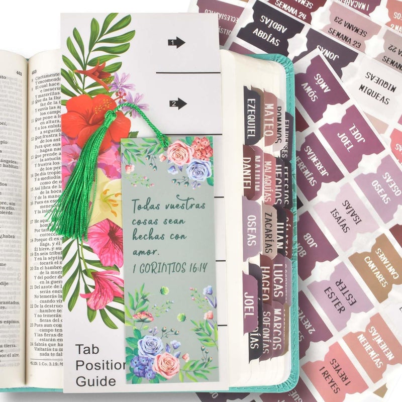 Cualfec Spanish Bible Index Tabs New & Old Testament Tabs Matte Laminated Floral Design, Bible Journaling Supplies -122Pcs (Earth) - Image 1
